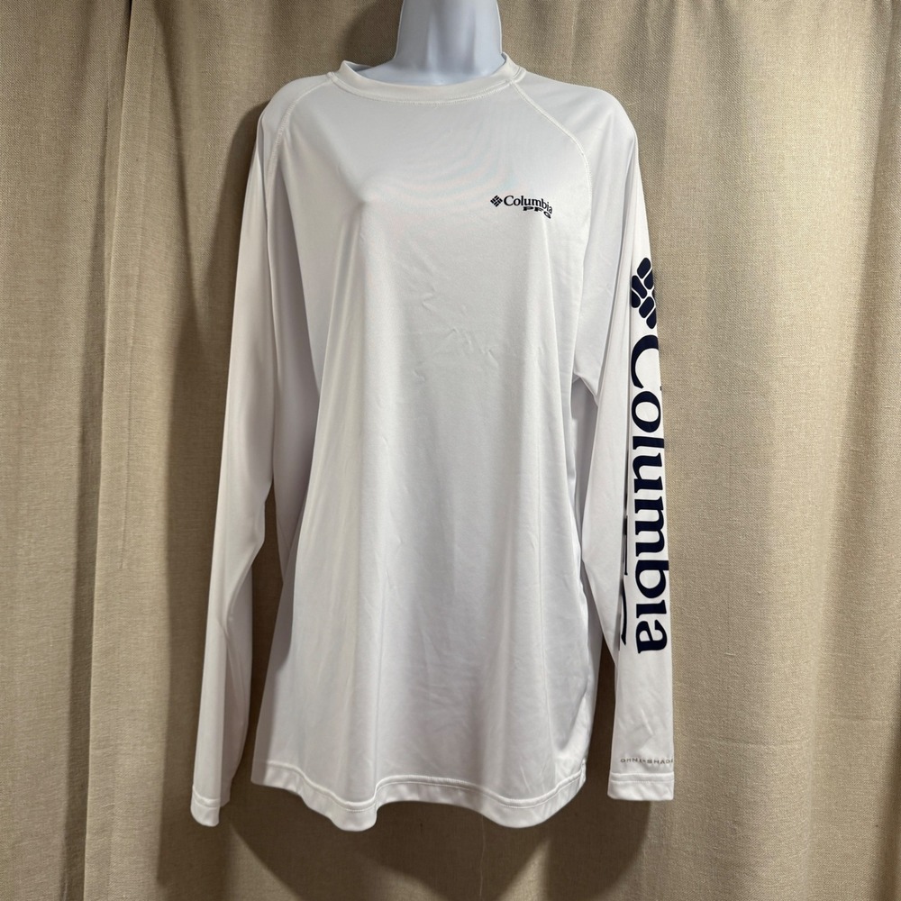 Columbia PFG Fishing Long Sleeve T Shirt‎ Omni Shade Logo White Mens Large